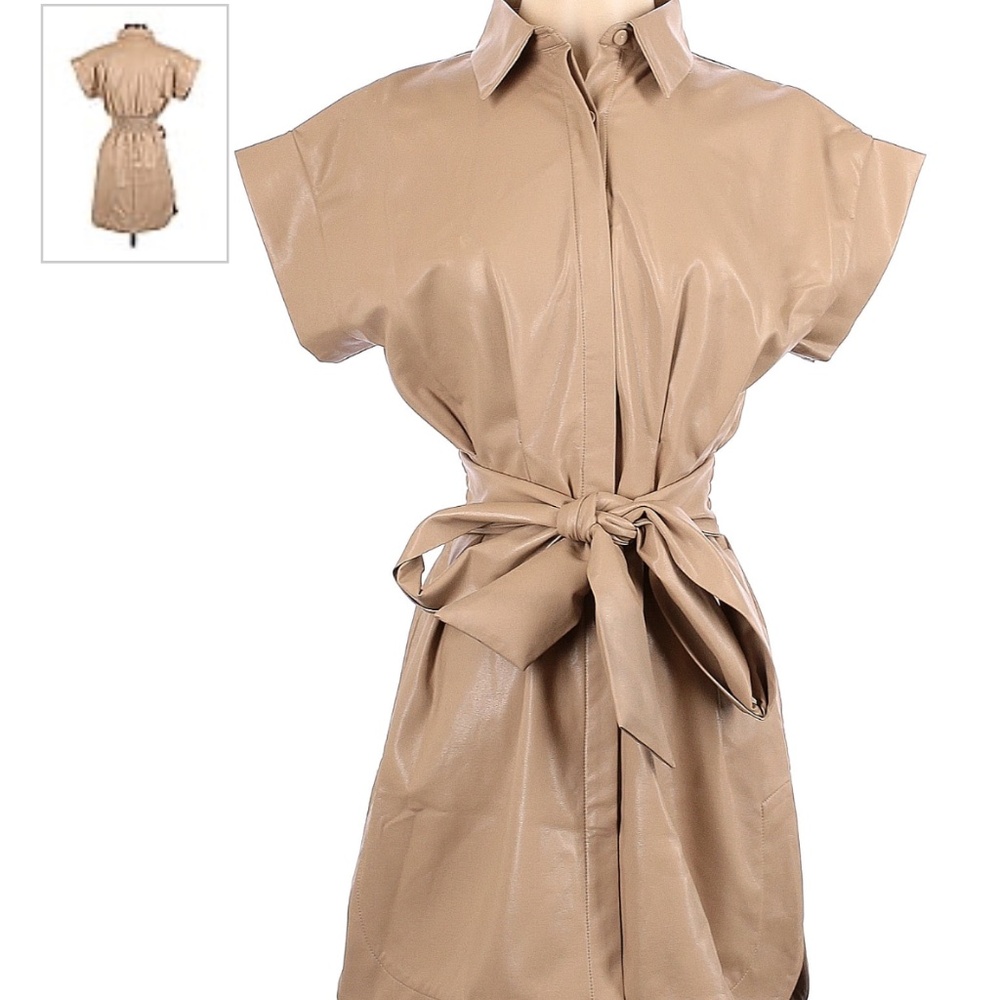 Tan mini leather dress